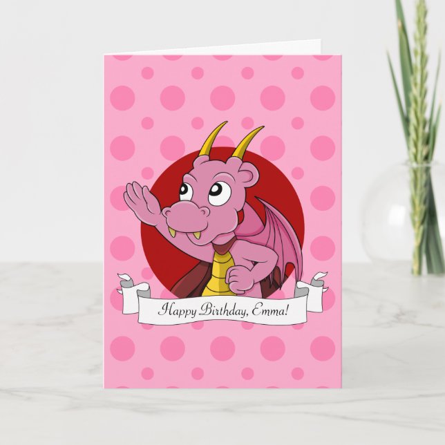 Tarjeta de cumpleaños para una niña con dragón de  (Anverso)