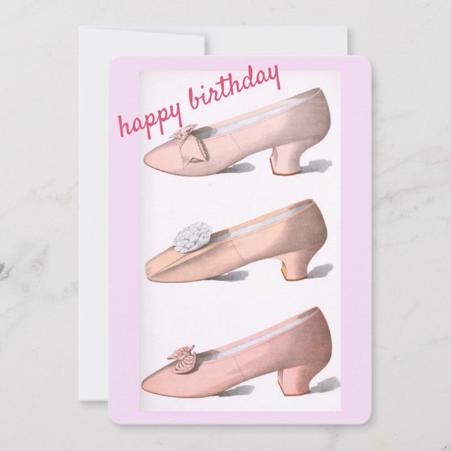 Tarjeta de cumpleaños para zapatos de cosecha rosa (Anverso)