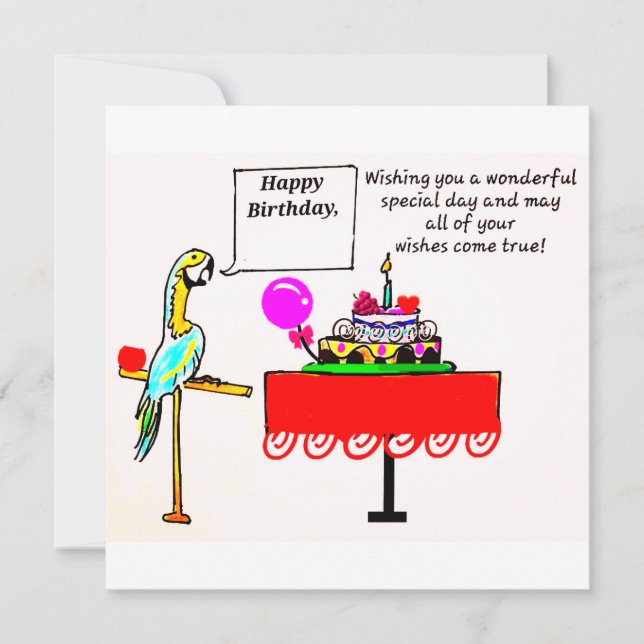 TARJETA DE CUMPLEAÑOS - PARROT DICE FELIZ CUMPLEAÑ (Anverso)