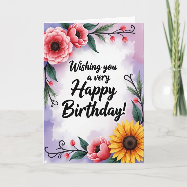 Tarjeta de cumpleaños Pastel Birthday Bloom (Anverso)