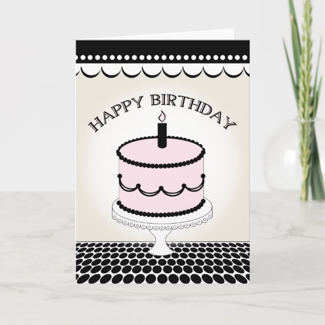 Tarjeta de cumpleaños - Pastel de cumpleaños rosa  (Anverso)