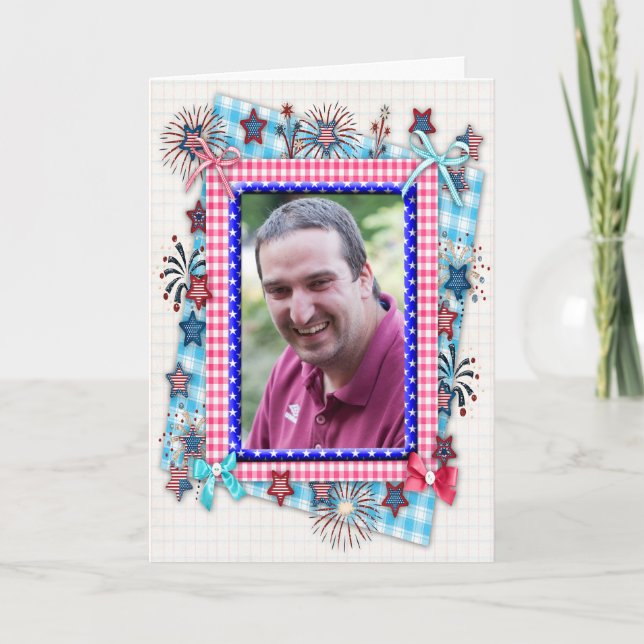 Tarjeta de cumpleaños patriótica con la foto (Anverso)