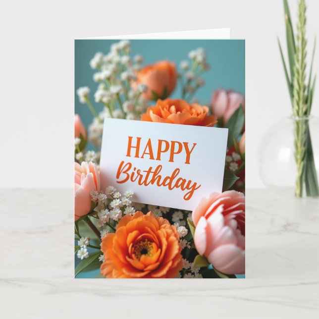 Tarjeta de cumpleaños Peach Bloom (Anverso)