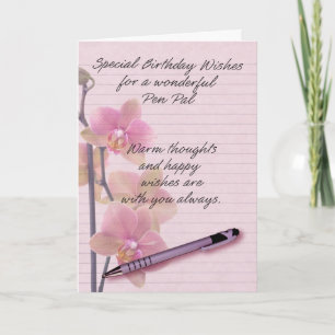 Tarjeta de cumpleaños Pen Pal con papel de escritu