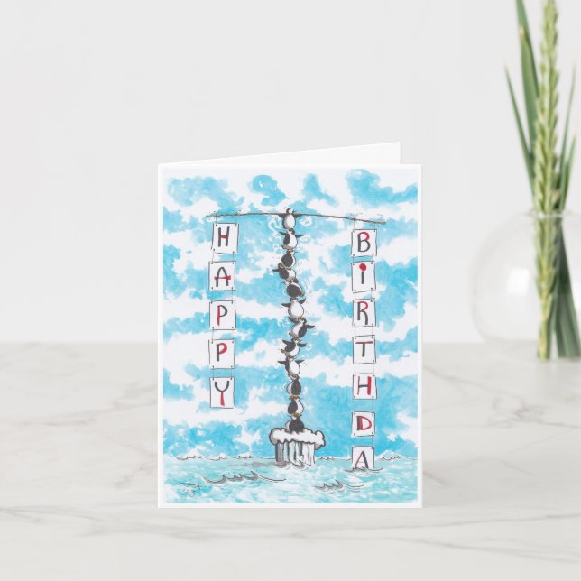 Tarjeta de cumpleaños Penguin Pyramid (Anverso)