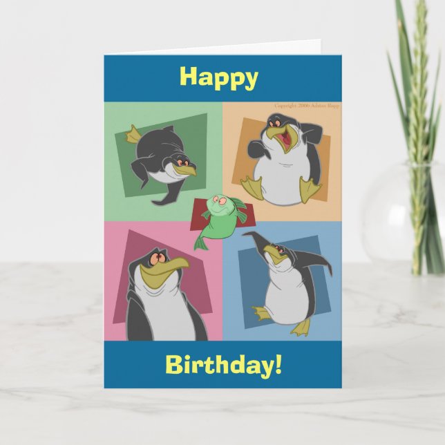 Tarjeta de cumpleaños Penguin Squares (Anverso)
