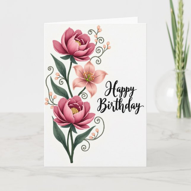 Tarjeta de cumpleaños Peony Bloom (Anverso)