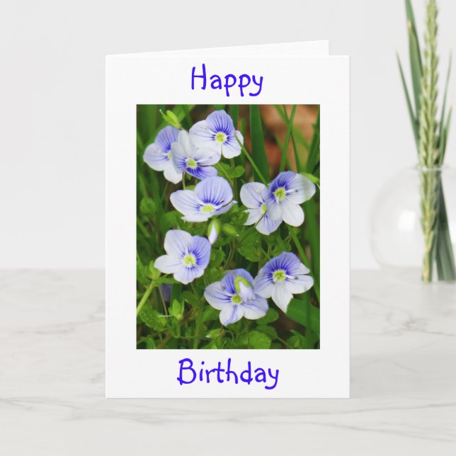 Tarjeta de cumpleaños pequeñas flores azules (Anverso)