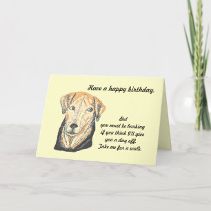Tarjeta de cumpleaños, perro lindo y gracioso con