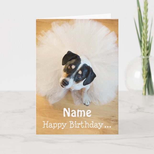 Tarjeta de cumpleaños - perro que usa Tutu (Anverso)