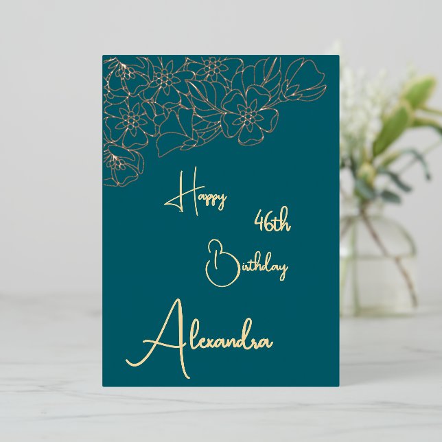 Tarjeta de cumpleaños personal Verde azulada y de  (Anverso de pie)