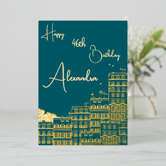 Tarjeta de cumpleaños personal Verde azulada y de  (Anverso de pie)