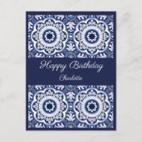 Tarjeta de cumpleaños personalizable azul Azulejos