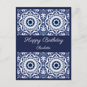 Tarjeta de cumpleaños personalizable azul Azulejos