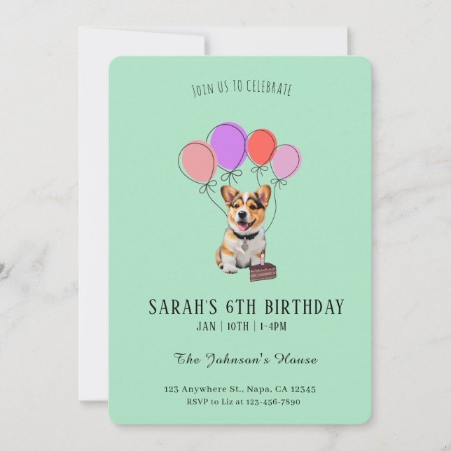 Tarjeta de cumpleaños personalizable de Corgi con  (Anverso)