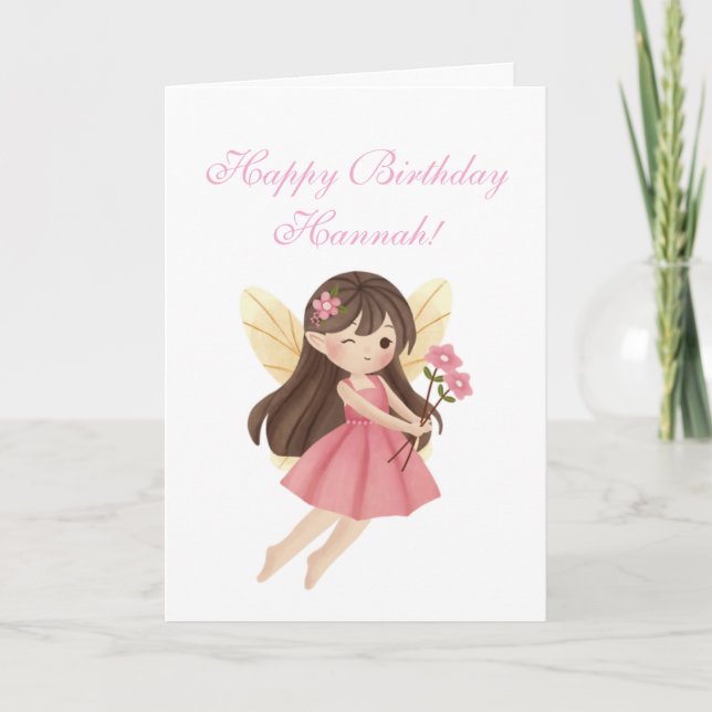 Tarjeta de cumpleaños personalizable de hada soste (Anverso)