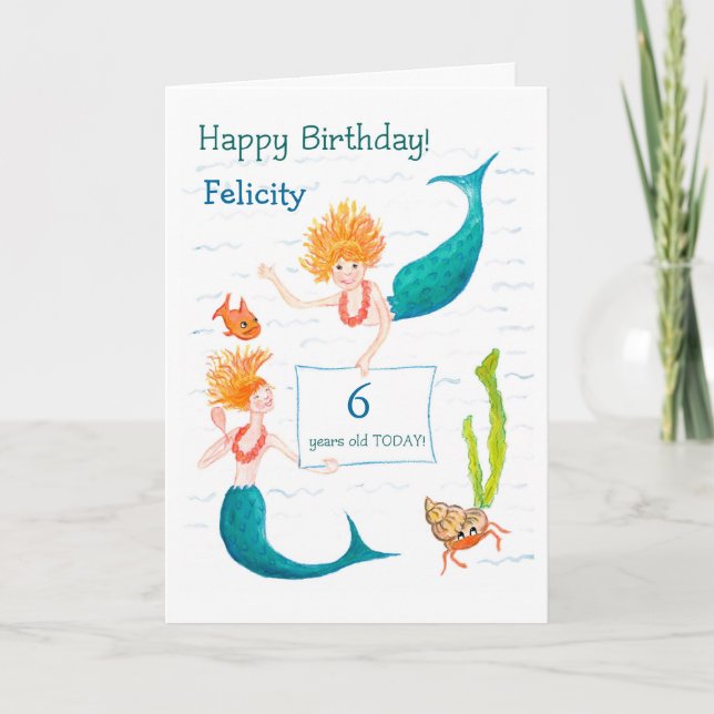 Tarjeta de cumpleaños personalizable - Sirenas (Anverso)