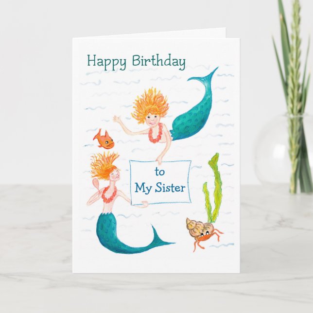 Tarjeta de cumpleaños personalizable - Sirenas (Anverso)