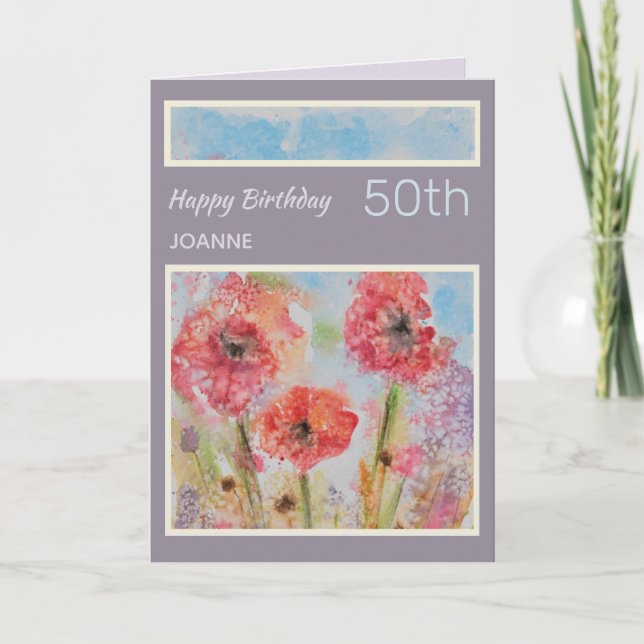 Tarjeta de cumpleaños personalizada 50th Flowers R (Anverso)