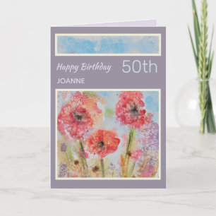 Tarjeta de cumpleaños personalizada 50th Flowers R
