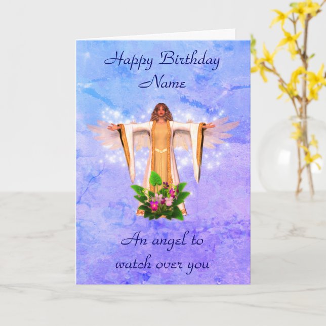 Tarjeta de cumpleaños personalizada Angel Guardian (flor amarilla)