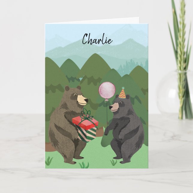 Tarjeta de cumpleaños personalizada Beary Happy Bi (Anverso)