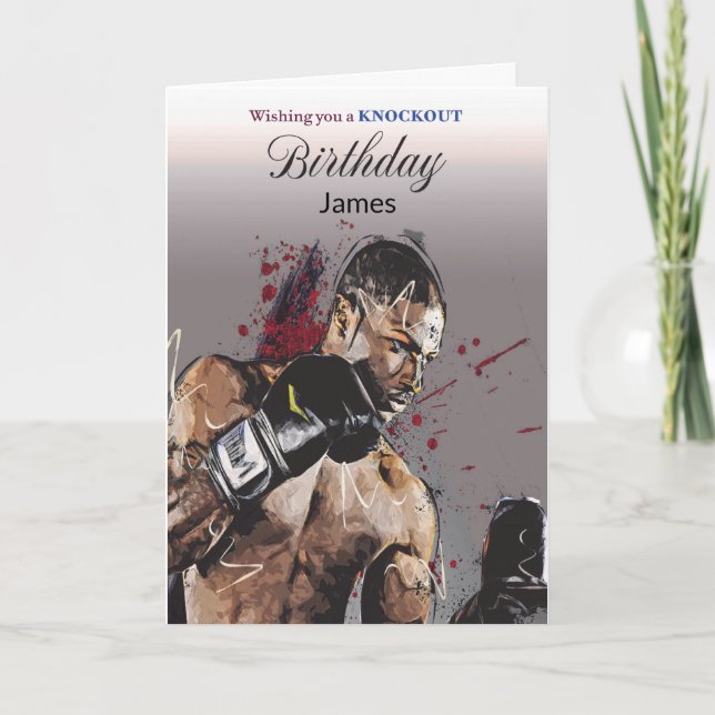 Tarjeta de cumpleaños personalizada Boxing Knockou (Anverso)