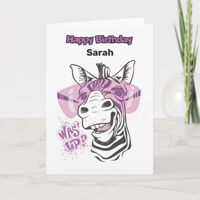 Tarjeta de cumpleaños personalizada - Cebra Glamur (Anverso)