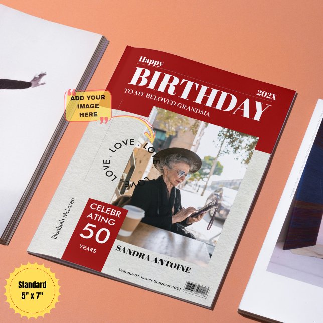 Tarjeta de Cumpleaños Personalizada con Foto de Po (Custom Happy Birthday Photo Magazine Cover Card - Standard (5" x 7"))
