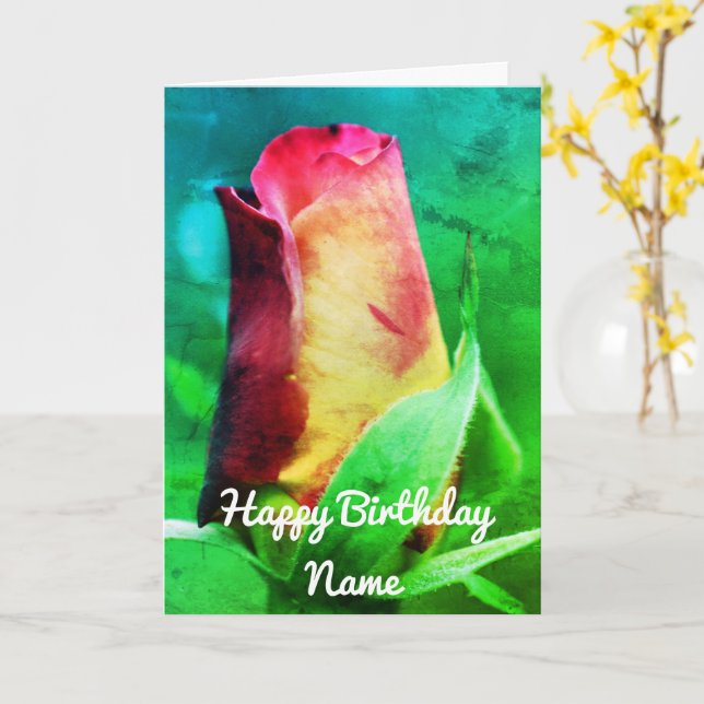 Tarjeta de cumpleaños personalizada de Arte Rosebu (flor amarilla)