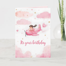 Tarjeta de cumpleaños personalizada de avión rosa