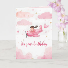 Tarjeta de cumpleaños personalizada de avión rosa