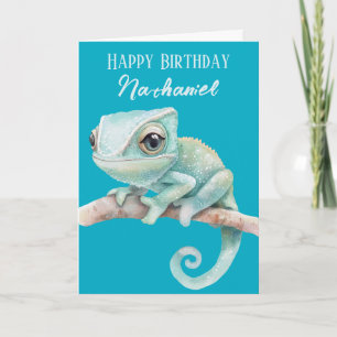 Tarjeta de cumpleaños personalizada de camaleón li