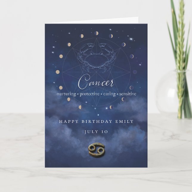 Tarjeta de cumpleaños personalizada de Cáncer Zodi (Anverso)