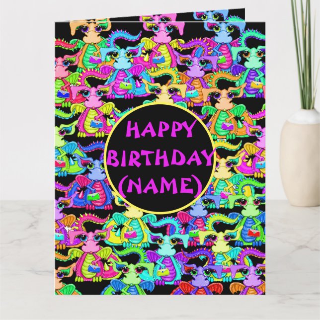 Tarjeta de cumpleaños personalizada de dragón colo (Anverso)