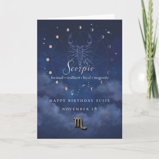Tarjeta de cumpleaños personalizada de Escorpio Zo (Anverso)