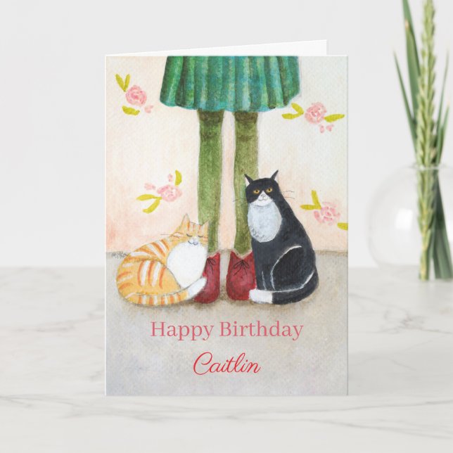 Tarjeta de cumpleaños personalizada de gato atigra (Anverso)