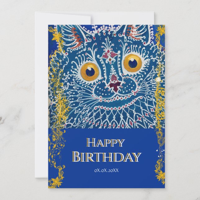 Tarjeta de cumpleaños personalizada de gato azul m (Anverso)