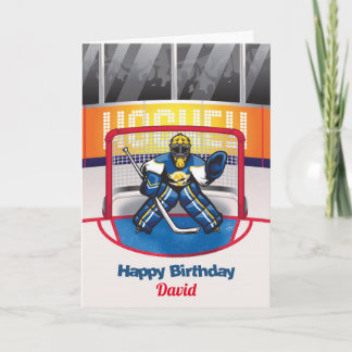 Tarjeta de cumpleaños personalizada de hockey sobr