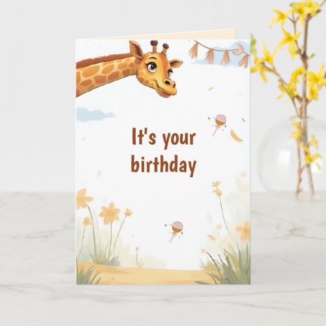 Tarjeta de cumpleaños personalizada de jirafa ador (flor amarilla)