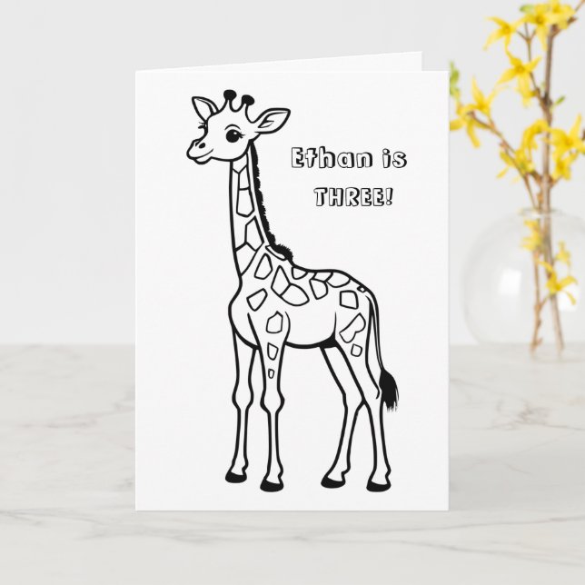 Tarjeta de cumpleaños personalizada de jirafa - CO (flor amarilla)