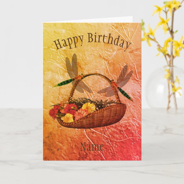 Tarjeta de cumpleaños personalizada de la cesta de (flor amarilla)