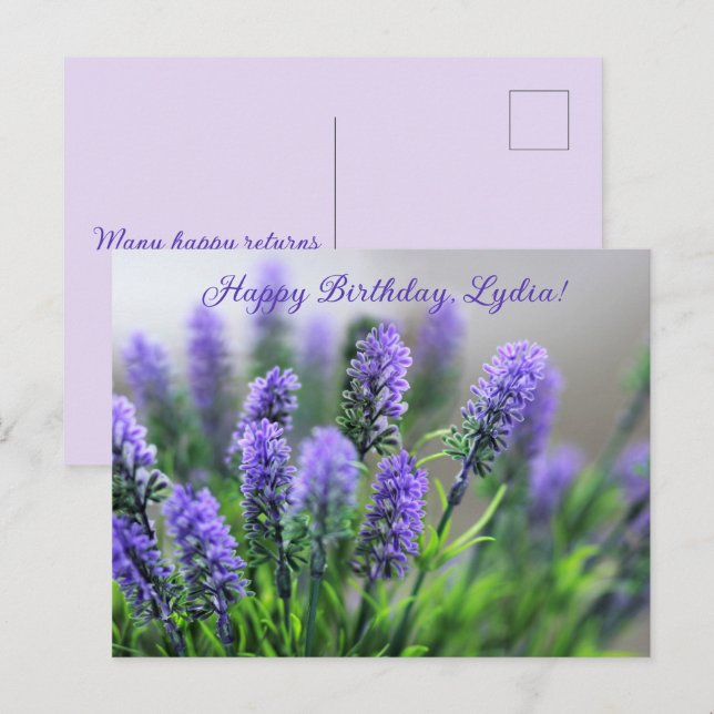 Tarjeta de cumpleaños personalizada de lavanda (Anverso / Reverso)