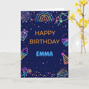 Tarjeta de cumpleaños personalizada de neón