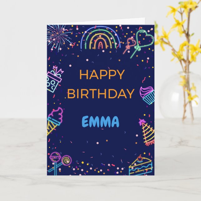 Tarjeta de cumpleaños personalizada de neón (flor amarilla)