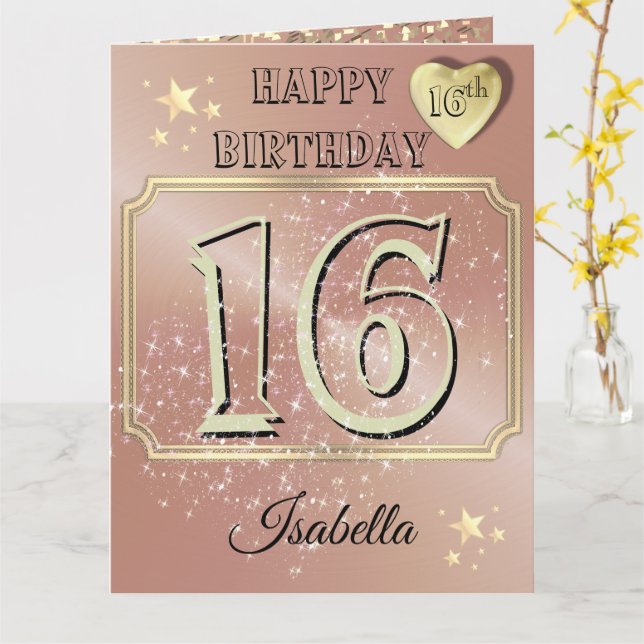 Tarjeta de cumpleaños personalizada de niña de 16  (flor amarilla)