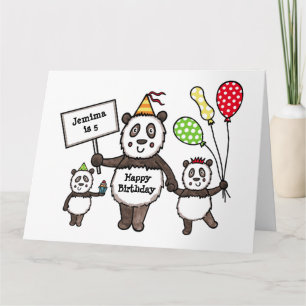 Tarjeta de cumpleaños personalizada de Panda Fiest