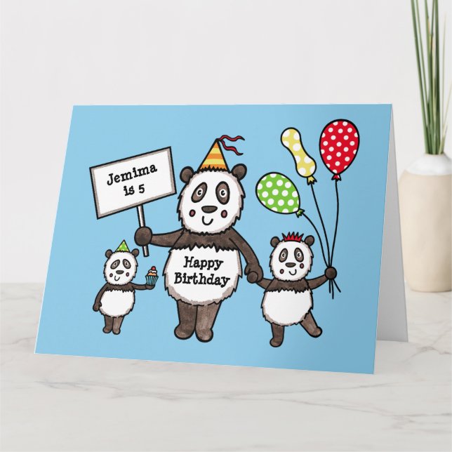 Tarjeta de cumpleaños personalizada de Panda Fiest (Anverso)