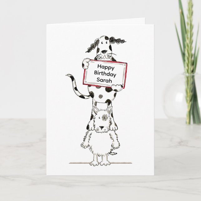 Tarjeta de cumpleaños personalizada de perros acró (Anverso)