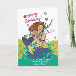 Tarjeta de cumpleaños personalizada de sirena y de